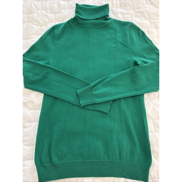 Lauren Ralph Lauren Kelly Green Turtle Neck Sweater %100 Cotton - Picture 4 of 10